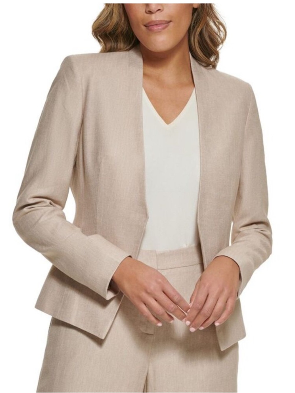 Calvin Klein Linen Open-Front Blazer